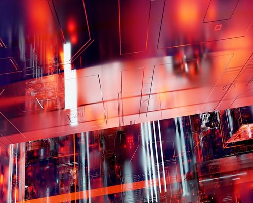 Circuiti tecnologici astratti sovrapposti a una moderna strada cittadina